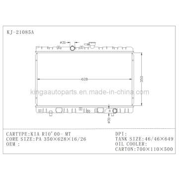 Radiador automotivo para KIA Rio ′ 00 OEM 0k31A-15-200 Tanque de plástico com núcleo de alumínio